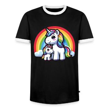 Unicorn Mom and Rainbow - Men's Ringer Shirt - black/white - Front - AI Model Female 172 light (172cm) & AI Model Male 178 light (178cm)
