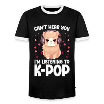 Can't Hear You I'm Listening K-pop Alpaca - Männer Kontrast-T-Shirt - Schwarz/Weiß - Vorne - AI Model Female 172 light (172cm) & AI Model Male 178 light (178cm)
