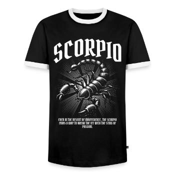 Skorpion – Stachel der Leidenschaft - Männer Kontrast-T-Shirt - Schwarz/Weiß - Vorne - AI Model Female 172 light (172cm) & AI Model Male 178 light (178cm)