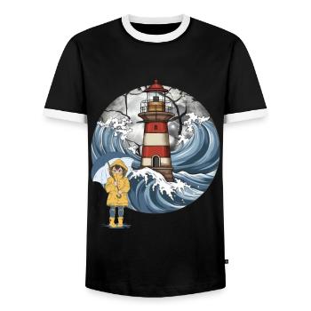 Lighthouse Sea Girl Maritime Coast - Men's Ringer Shirt - black/white - Front - AI Model Female 172 light (172cm) & AI Model Male 178 light (178cm)