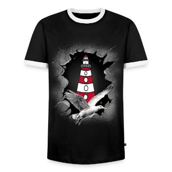Seagull Lighthouse Maritime Lighthouses Seagulls - Men's Ringer Shirt - black/white - Front - AI Model Female 172 light (172cm) & AI Model Male 178 light (178cm)