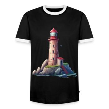 Phare sur la côte rocheuse - T-shirt contrasté Homme - noir/blanc - Devant - AI Model Female 172 light (172cm) & AI Model Male 178 light (178cm)