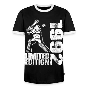 Limited Edition 1992 Limited Edition Cricket - Men's Ringer Shirt - black/white - Front - AI Model Female 172 light (172cm) & AI Model Male 178 light (178cm)