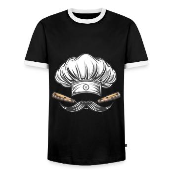 Kochmütze Mit Messern Und Schnurrbart - Männer Kontrast-T-Shirt - Schwarz/Weiß - Vorne - AI Model Female 172 light (172cm) & AI Model Male 178 light (178cm)