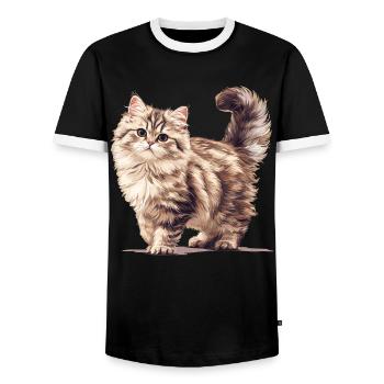 Siberian Cat Sibirische Katze - Men's Ringer Shirt - black/white - Front - AI Model Female 172 light (172cm) & AI Model Male 178 light (178cm)