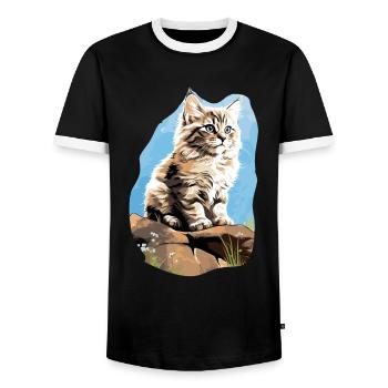 Siberian Cat Sibirische Katze - Men's Ringer Shirt - black/white - Front - AI Model Female 172 light (172cm) & AI Model Male 178 light (178cm)