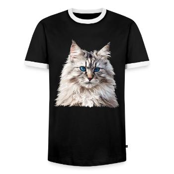Siberian Cat Sibirische Katze - Men's Ringer Shirt - black/white - Front - AI Model Female 172 light (172cm) & AI Model Male 178 light (178cm)