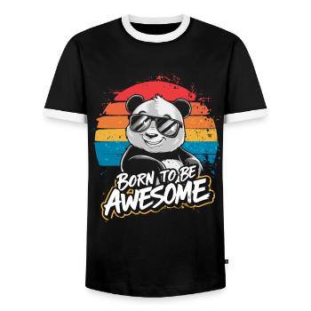 Born to be awesome Panda Sunglasses Vintage - Men's Ringer Shirt - black/white - Front - AI Model Female 172 light (172cm) & AI Model Male 178 light (178cm)