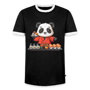 Pandabär Sushi Japanischer Riesenpanda - Männer Kontrast-T-Shirt - Schwarz/Weiß - Vorne - AI Model Female 172 light (172cm) & AI Model Male 178 light (178cm)