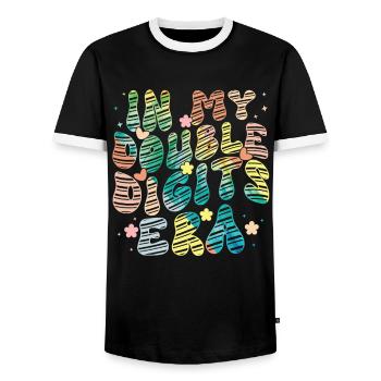 Double Digit Birthday Decoration Girls 10 - Men's Ringer Shirt - black/white - Front - AI Model Female 172 light (172cm) & AI Model Male 178 light (178cm)