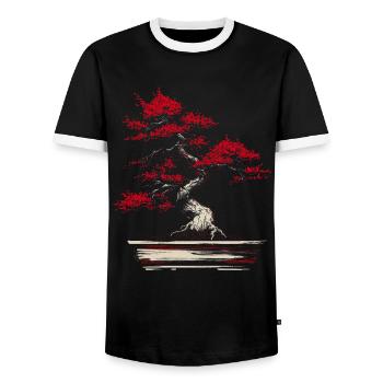 Bonsaï Esthétique Culture Bouddhiste Japonaise - T-shirt contrasté Homme - noir/blanc - Devant - AI Model Female 172 light (172cm) & AI Model Male 178 light (178cm)