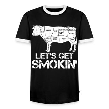 Grillmeister LASS UNS SMOKEN Fleischliebhaber - Männer Kontrast-T-Shirt - Schwarz/Weiß - Vorne - AI Model Female 172 light (172cm) & AI Model Male 178 light (178cm)