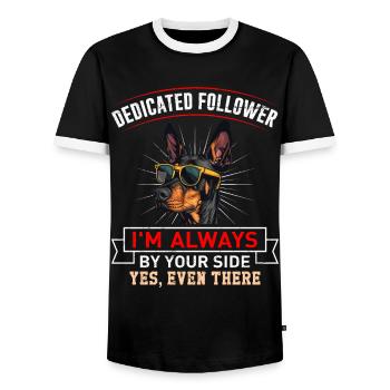Doberman ADEPTE DÉVOUÉ Propriétaire de Doberman - T-shirt contrasté Homme - noir/blanc - Devant - AI Model Female 172 light (172cm) & AI Model Male 178 light (178cm)