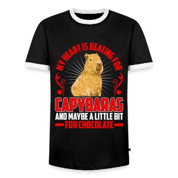 Battements de cœur pour Capybara Capybara d’Amérique du Sud - T-shirt contrasté Homme - noir/blanc - Devant - AI Model Female 172 light (172cm) & AI Model Male 178 light (178cm)