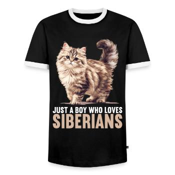 Siberian Cat Sibirische Katze - Men's Ringer Shirt - black/white - Front - AI Model Female 172 light (172cm) & AI Model Male 178 light (178cm)