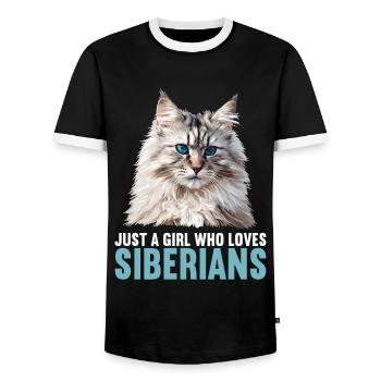 Siberian Cat Sibirische Katze - Men's Ringer Shirt - black/white - Front - AI Model Female 172 light (172cm) & AI Model Male 178 light (178cm)