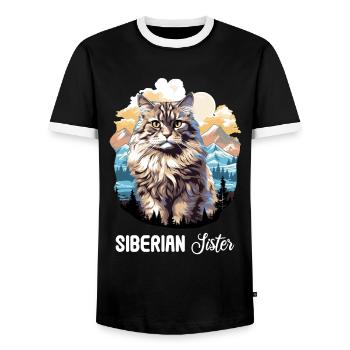 Siberian Cat Sibirische Katze - Men's Ringer Shirt - black/white - Front - AI Model Female 172 light (172cm) & AI Model Male 178 light (178cm)