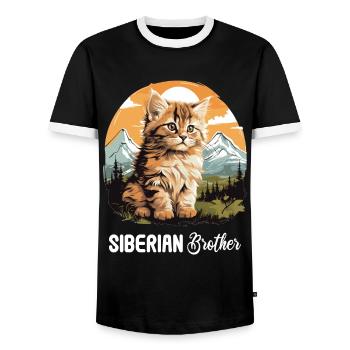 Siberian Cat Sibirische Katze - Men's Ringer Shirt - black/white - Front - AI Model Female 172 light (172cm) & AI Model Male 178 light (178cm)