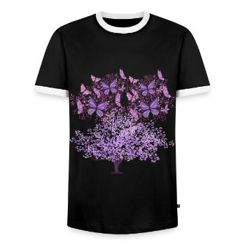 arbre, printemps, insectes, papillons, nature - T-shirt contrasté Homme - noir/blanc - Devant - AI Model Female 172 light (172cm) & AI Model Male 178 light (178cm)