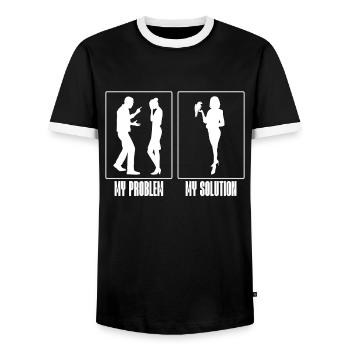 Conure Lover My Problem My Solution Pictogram Mom - Men's Ringer Shirt - black/white - Front - AI Model Female 172 light (172cm) & AI Model Male 178 light (178cm)