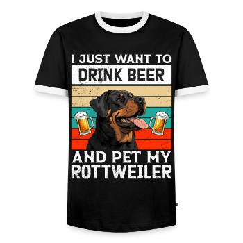 Rottie JUST WANT TO DRINK BEER Propriétaire de Rottweiler - T-shirt contrasté Homme - noir/blanc - Devant - AI Model Female 172 light (172cm) & AI Model Male 178 light (178cm)