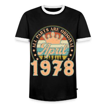 Avril 1978. Cadeau d’anniversaire avril 1978 April - T-shirt contrasté Homme - noir/blanc - Devant - AI Model Female 172 light (172cm) & AI Model Male 178 light (178cm)