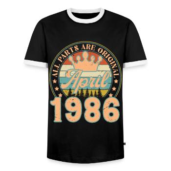 Avril 1986. Cadeau d’anniversaire avril 1986 April - T-shirt contrasté Homme - noir/blanc - Devant - AI Model Female 172 light (172cm) & AI Model Male 178 light (178cm)