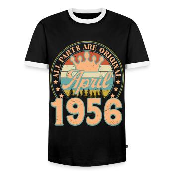 Avril 1956. Cadeau d’anniversaire avril 1956 April - T-shirt contrasté Homme - noir/blanc - Devant - AI Model Female 172 light (172cm) & AI Model Male 178 light (178cm)