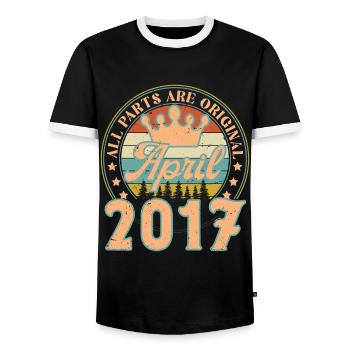 April 2017. Birthday gift April 2017 April - Men's Ringer Shirt - black/white - Front - AI Model Female 172 light (172cm) & AI Model Male 178 light (178cm)