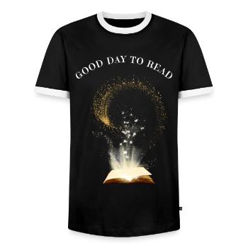 Good day to read - Men's Ringer Shirt - black/white - Front - AI Model Female 172 light (172cm) & AI Model Male 178 light (178cm)