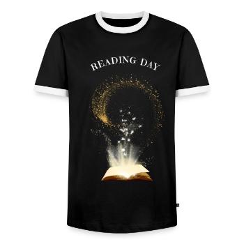 Reading Day - Men's Ringer Shirt - black/white - Front - AI Model Female 172 light (172cm) & AI Model Male 178 light (178cm)