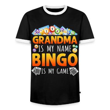 Bingo Player Grandma Grandma Is My - Men's Ringer Shirt - black/white - Front - AI Model Female 172 light (172cm) & AI Model Male 178 light (178cm)