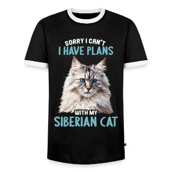 Siberian Cat Sibirische Katze - Männer Kontrast-T-Shirt - Schwarz/Weiß - Vorne - AI Model Female 172 light (172cm) & AI Model Male 178 light (178cm)