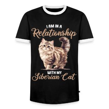 Siberian Cat Sibirische Katze - Men's Ringer Shirt - black/white - Front - AI Model Female 172 light (172cm) & AI Model Male 178 light (178cm)
