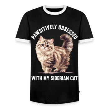 Siberian Cat Sibirische Katze - Men's Ringer Shirt - black/white - Front - AI Model Female 172 light (172cm) & AI Model Male 178 light (178cm)
