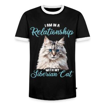 Siberian Cat Sibirische Katze - Men's Ringer Shirt - black/white - Front - AI Model Female 172 light (172cm) & AI Model Male 178 light (178cm)