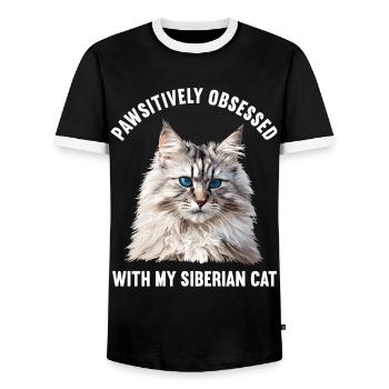 Siberian Cat Sibirische Katze - Men's Ringer Shirt - black/white - Front - AI Model Female 172 light (172cm) & AI Model Male 178 light (178cm)