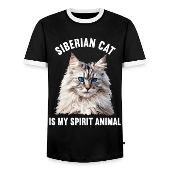 Siberian Cat Sibirische Katze - Men's Ringer Shirt - black/white - Front - AI Model Female 172 light (172cm) & AI Model Male 178 light (178cm)