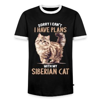 Siberian Cat Sibirische Katze - Men's Ringer Shirt - black/white - Front - AI Model Female 172 light (172cm) & AI Model Male 178 light (178cm)