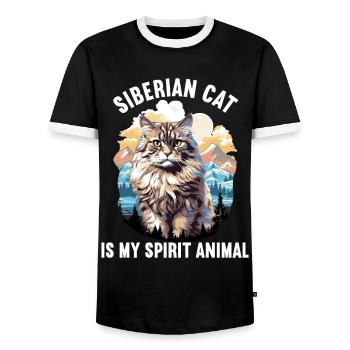 Siberian Cat Sibirische Katze - Men's Ringer Shirt - black/white - Front - AI Model Female 172 light (172cm) & AI Model Male 178 light (178cm)