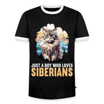 Siberian Cat Sibirische Katze - Men's Ringer Shirt - black/white - Front - AI Model Female 172 light (172cm) & AI Model Male 178 light (178cm)