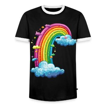 Arc-en-ciel coloré avec dessin de nuages - T-shirt contrasté Homme - noir/blanc - Devant - AI Model Female 172 light (172cm) & AI Model Male 178 light (178cm)