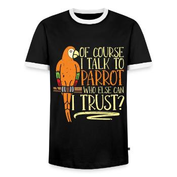 Parrot Of Course I Talk To My Parrot Ornithologist - Men's Ringer Shirt - black/white - Front - AI Model Female 172 light (172cm) & AI Model Male 178 light (178cm)