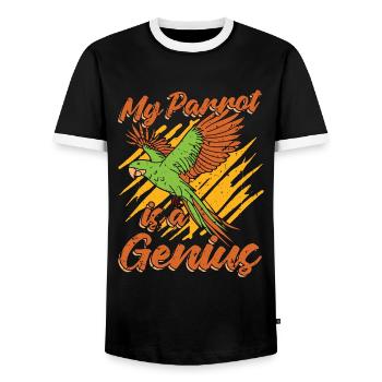 My Parrot Is A Genius Bird Owner Parrot Lover - Men's Ringer Shirt - black/white - Front - AI Model Female 172 light (172cm) & AI Model Male 178 light (178cm)