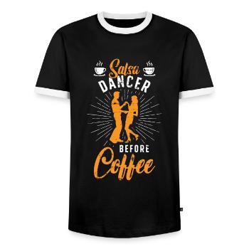 Salsa Dancer Before Coffee Dancing Coffee Lover - Men's Ringer Shirt - black/white - Front - AI Model Female 172 light (172cm) & AI Model Male 178 light (178cm)