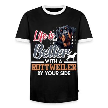 Rottie owner LIFE IS BETTER WITH ROTTWEILER - Men's Ringer Shirt - black/white - Front - AI Model Female 172 light (172cm) & AI Model Male 178 light (178cm)