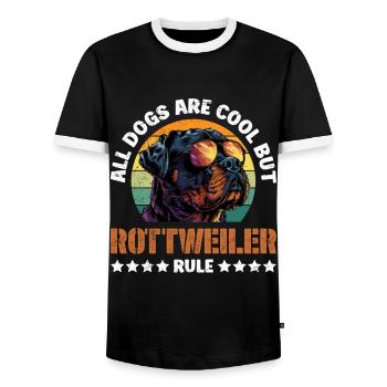 Rottweiler ALL DOGS ARE COOL BUT ROTTIES RULE - Men's Ringer Shirt - black/white - Front - AI Model Female 172 light (172cm) & AI Model Male 178 light (178cm)