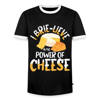 I Brie-lieve In The power Of Cheese - Männer Kontrast-T-Shirt - Schwarz/Weiß - Vorne - AI Model Female 172 light (172cm) & AI Model Male 178 light (178cm)