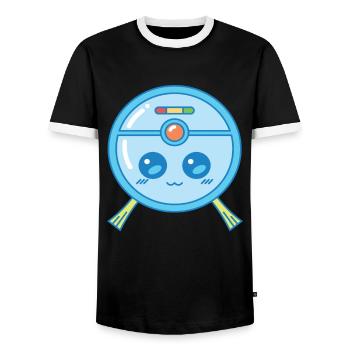 Süßer Saugroboter Staubsauger Kawaii - Männer Kontrast-T-Shirt - Schwarz/Weiß - Vorne - AI Model Female 172 light (172cm) & AI Model Male 178 light (178cm)