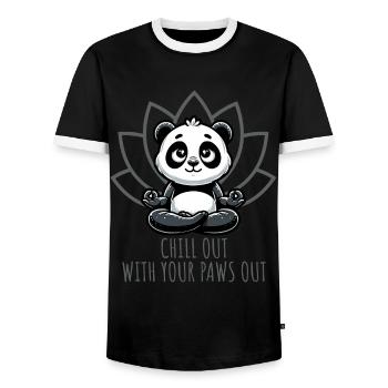 Détendez-vous avec vos pattes dehors Panda Yoga - T-shirt contrasté Homme - noir/blanc - Devant - AI Model Female 172 light (172cm) & AI Model Male 178 light (178cm)